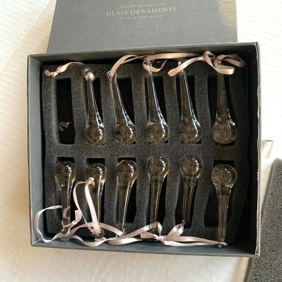 Restoration Hardware 12 hand-blown icicle drop mini Christmas ornaments - Picture 7 of 8